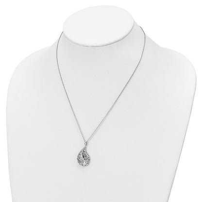 Sterling Silver Sentimental Expressions Rhodium-Plated Antiqued Cz Forever Loved Missed 18 Inch Necklace