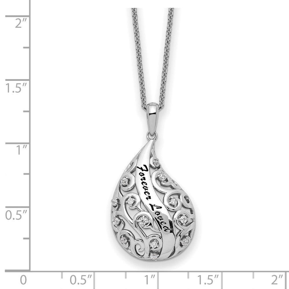 Sterling Silver Sentimental Expressions Rhodium-Plated Antiqued Cz Forever Loved Missed 18 Inch Necklace