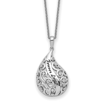 Sterling Silver Sentimental Expressions Rhodium-Plated Antiqued Cz Forever Loved Missed 18 Inch Necklace