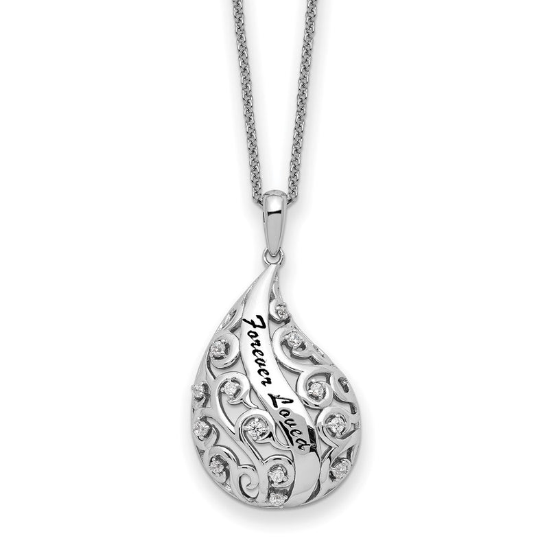 Sterling Silver Sentimental Expressions Rhodium-Plated Antiqued Cz Forever Loved Missed 18 Inch Necklace