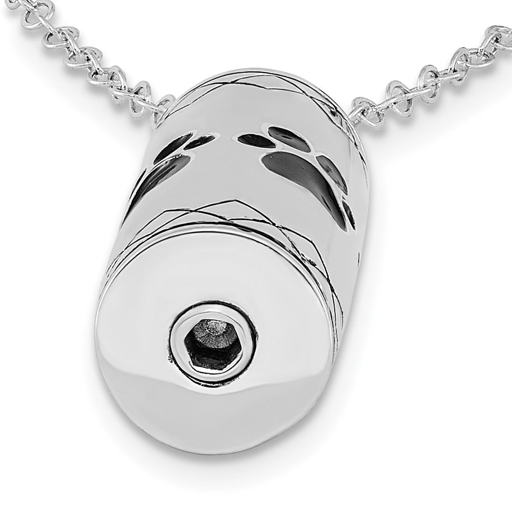 Sterling Silver Sentimental Expressions Rhodium-Plated Antiqued Cylinder With Paws Ash Holder 18 Inch Necklace