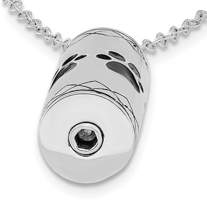 Sterling Silver Sentimental Expressions Rhodium-Plated Antiqued Cylinder With Paws Ash Holder 18 Inch Necklace