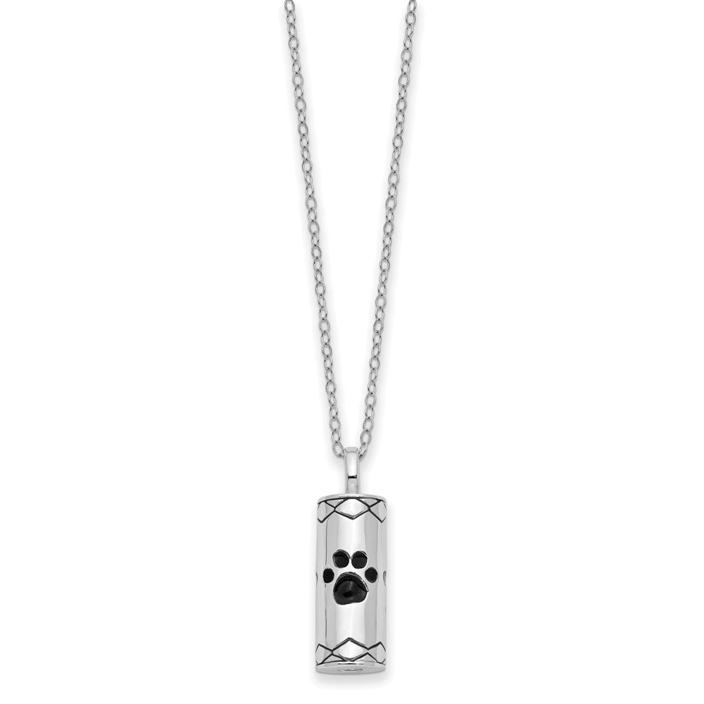 Sterling Silver Sentimental Expressions Rhodium-Plated Antiqued Cylinder With Paws Ash Holder 18 Inch Necklace