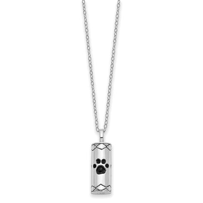 Sterling Silver Sentimental Expressions Rhodium-Plated Antiqued Cylinder With Paws Ash Holder 18 Inch Necklace