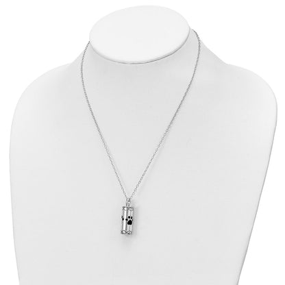 Sterling Silver Sentimental Expressions Rhodium-Plated Antiqued Cylinder With Paws Ash Holder 18 Inch Necklace