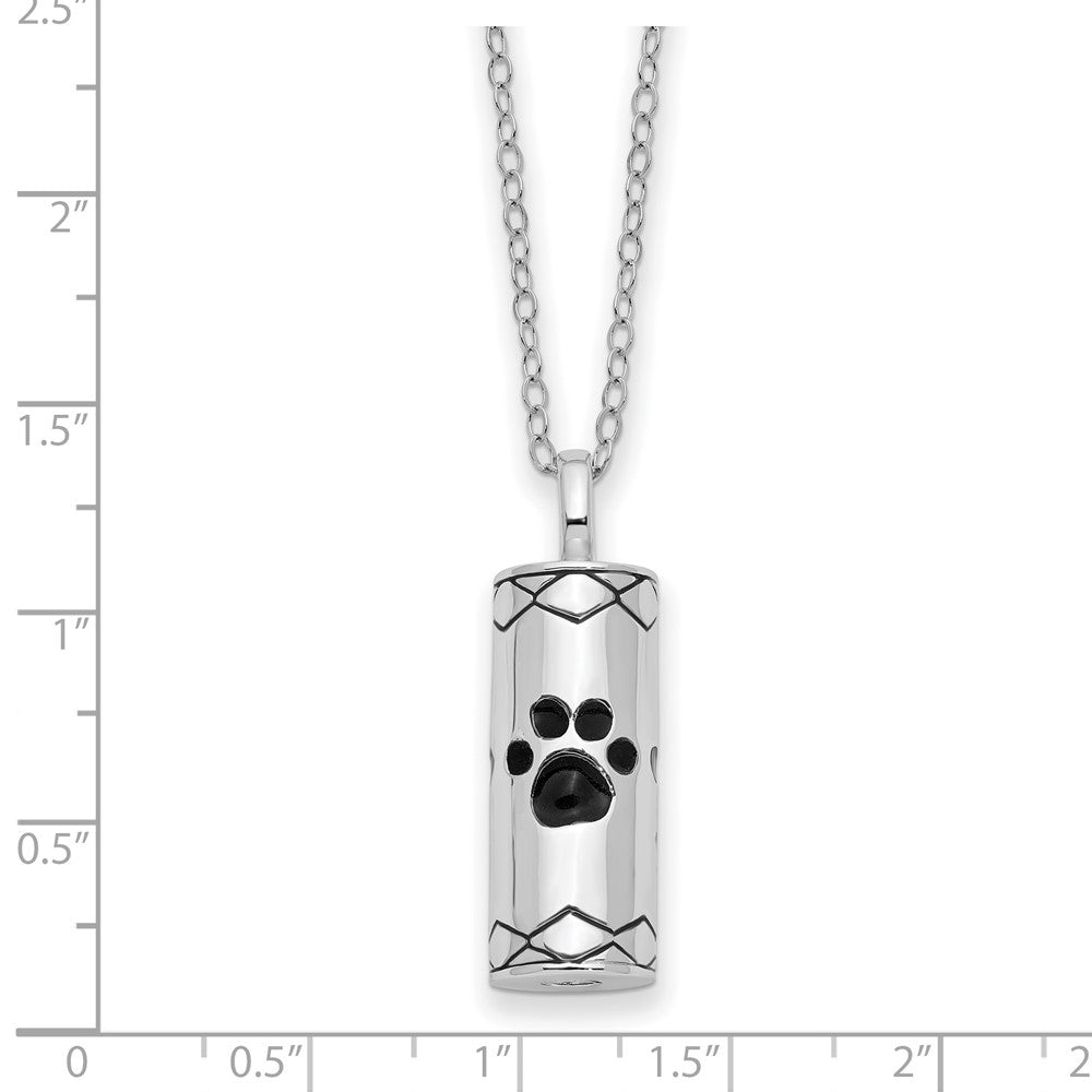 Sterling Silver Sentimental Expressions Rhodium-Plated Antiqued Cylinder With Paws Ash Holder 18 Inch Necklace