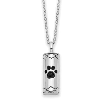 Sterling Silver Sentimental Expressions Rhodium-Plated Antiqued Cylinder With Paws Ash Holder 18 Inch Necklace