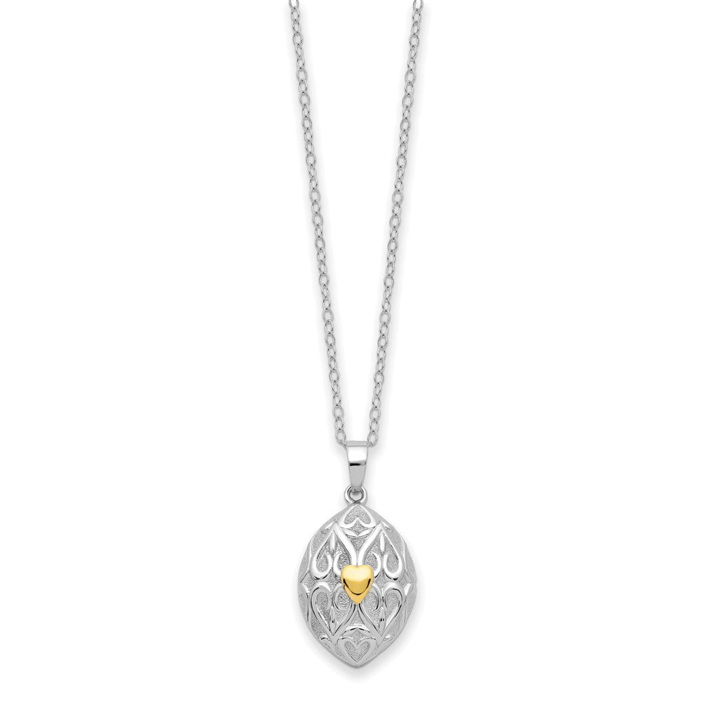 Sterling Silver Sentimental Expressions Rhodium-Plated Gold-Tone Heart In Egg Shaped Ash Holder 18 Inch Necklace