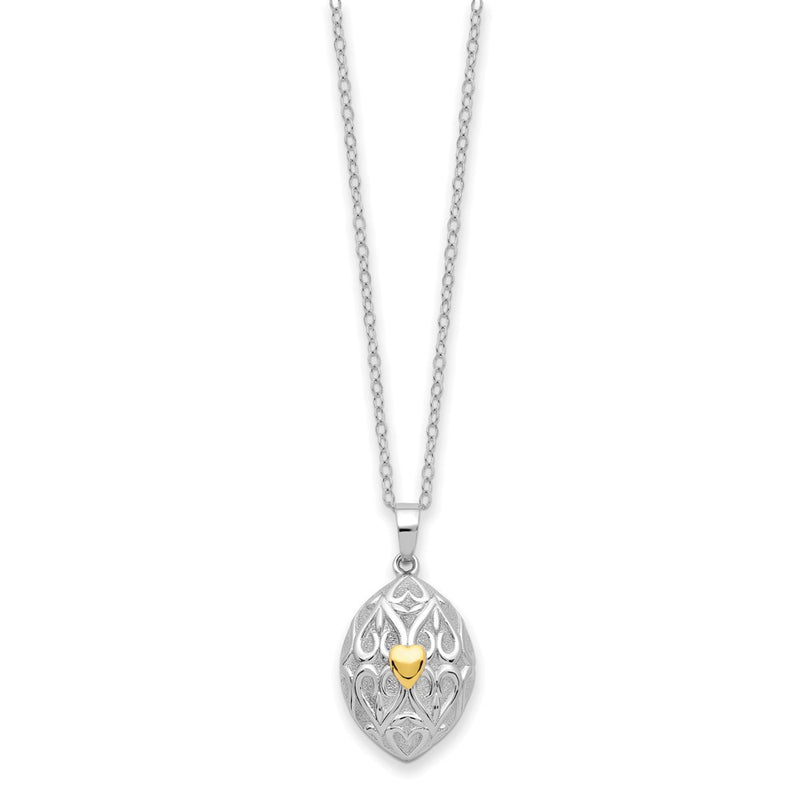 Sterling Silver Sentimental Expressions Rhodium-Plated Gold-Tone Heart In Egg Shaped Ash Holder 18 Inch Necklace