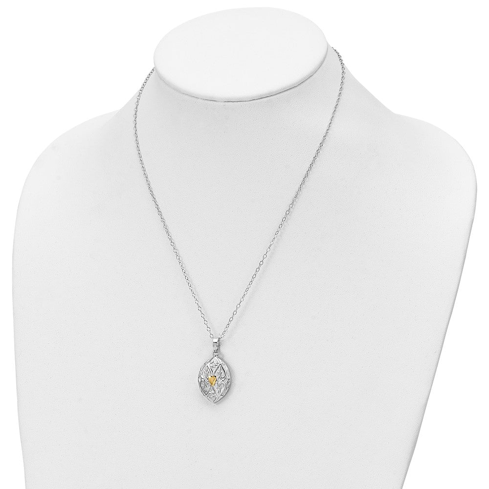 Sterling Silver Sentimental Expressions Rhodium-Plated Gold-Tone Heart In Egg Shaped Ash Holder 18 Inch Necklace