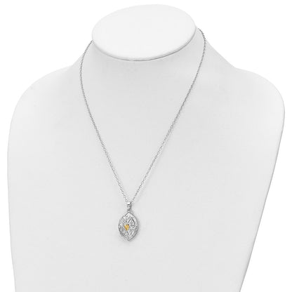 Sterling Silver Sentimental Expressions Rhodium-Plated Gold-Tone Heart In Egg Shaped Ash Holder 18 Inch Necklace