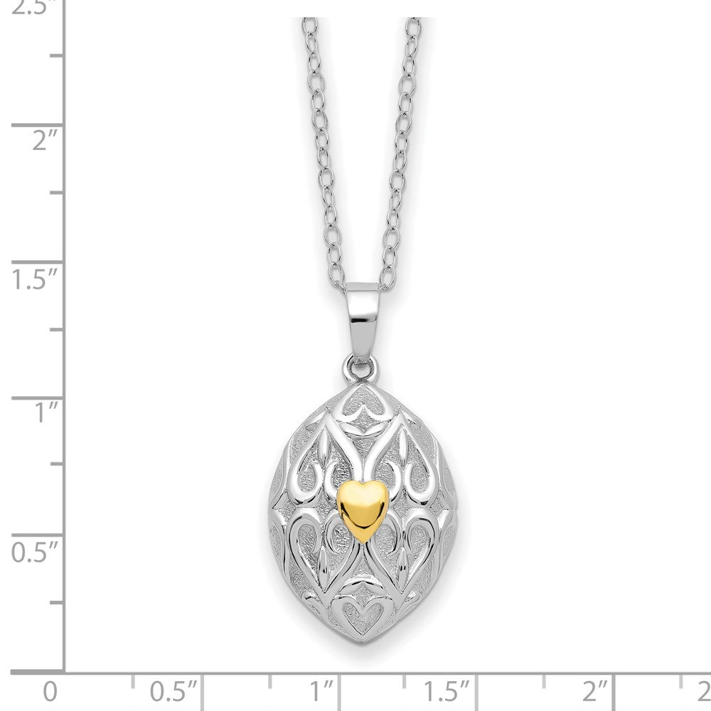 Sterling Silver Sentimental Expressions Rhodium-Plated Gold-Tone Heart In Egg Shaped Ash Holder 18 Inch Necklace