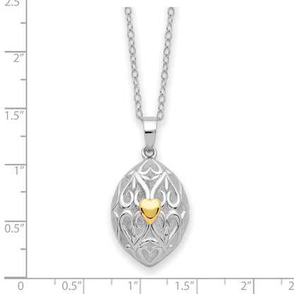 Sterling Silver Sentimental Expressions Rhodium-Plated Gold-Tone Heart In Egg Shaped Ash Holder 18 Inch Necklace