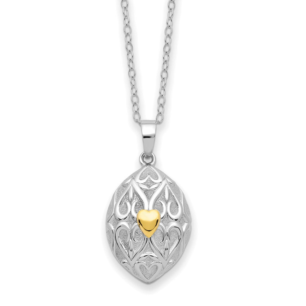 Sterling Silver Sentimental Expressions Rhodium-Plated Gold-Tone Heart In Egg Shaped Ash Holder 18 Inch Necklace