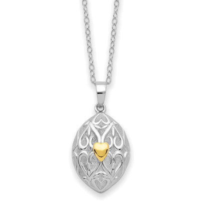 Sterling Silver Sentimental Expressions Rhodium-Plated Gold-Tone Heart In Egg Shaped Ash Holder 18 Inch Necklace