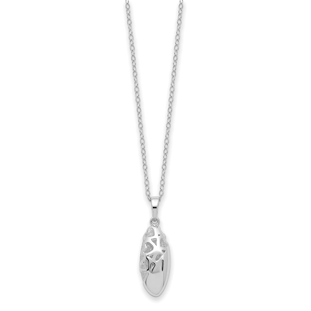 Sterling Silver Sentimental Expressions Rhodium-Plated Scrolled Hearts Ash Holder 18 Inch Necklace