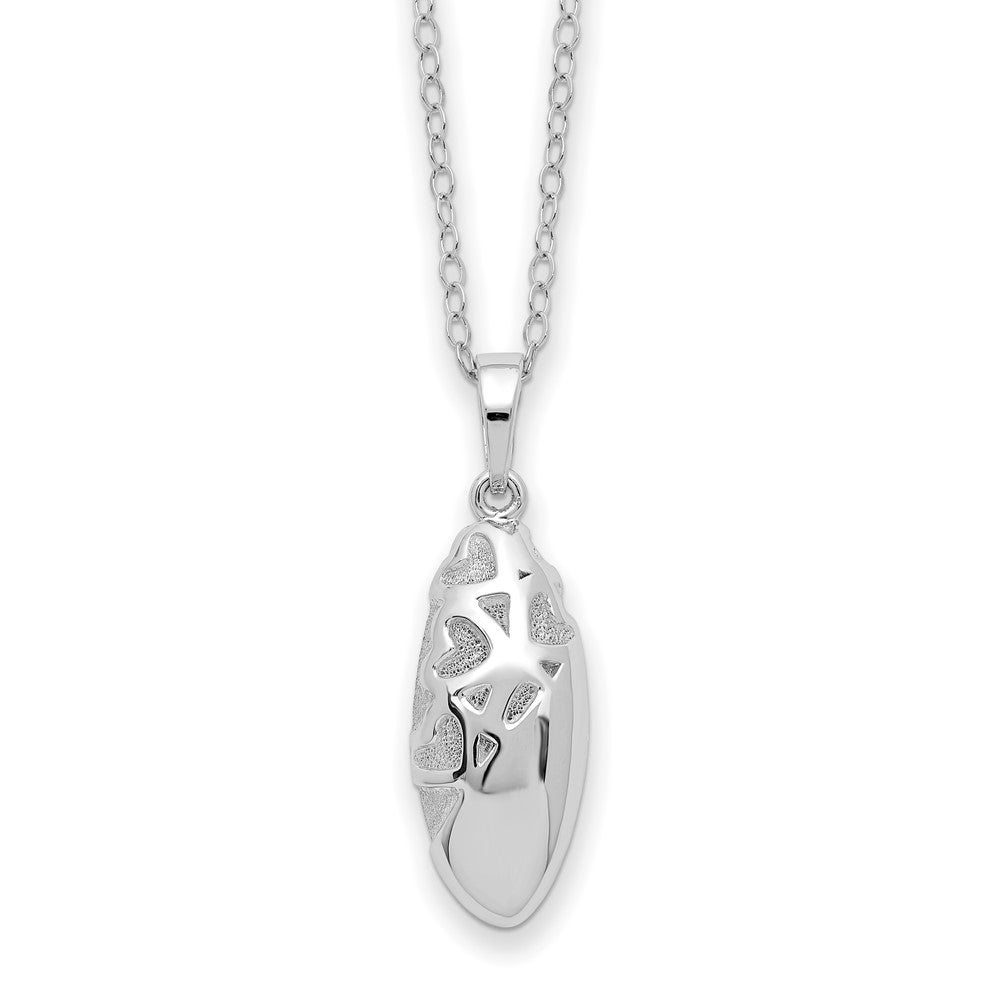 Sterling Silver Sentimental Expressions Rhodium-Plated Scrolled Hearts Ash Holder 18 Inch Necklace