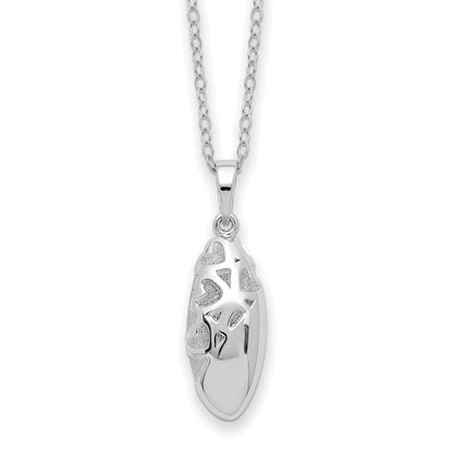 Sterling Silver Sentimental Expressions Rhodium-Plated Scrolled Hearts Ash Holder 18 Inch Necklace