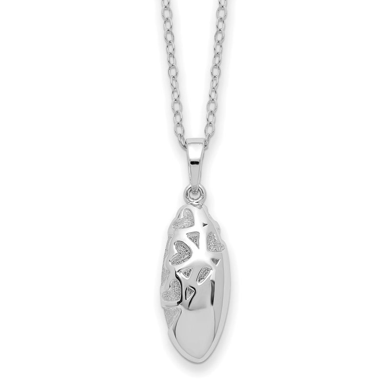Sterling Silver Sentimental Expressions Rhodium-Plated Scrolled Hearts Ash Holder 18 Inch Necklace
