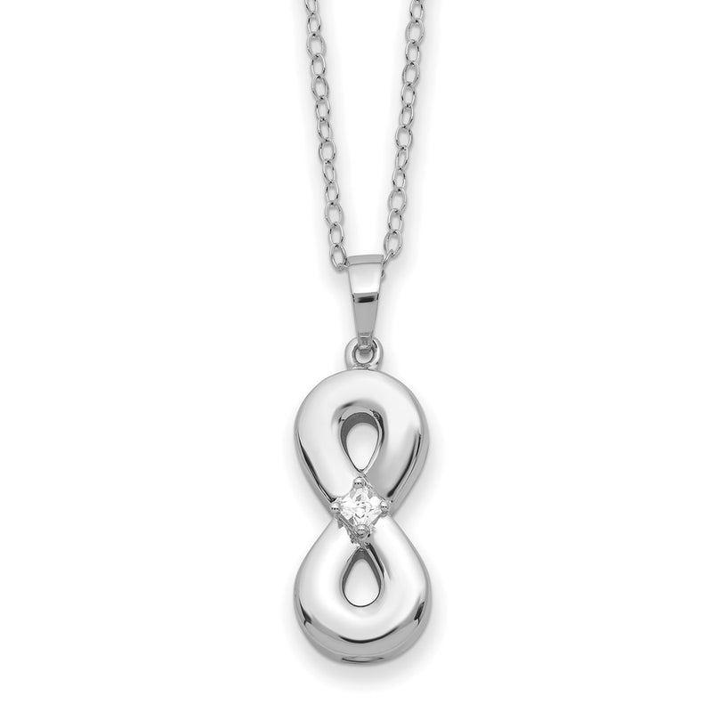 Sterling Silver Sentimental Expressions Rhodium-Plated Cz Infinity Ash Holder 18 Inch Necklace