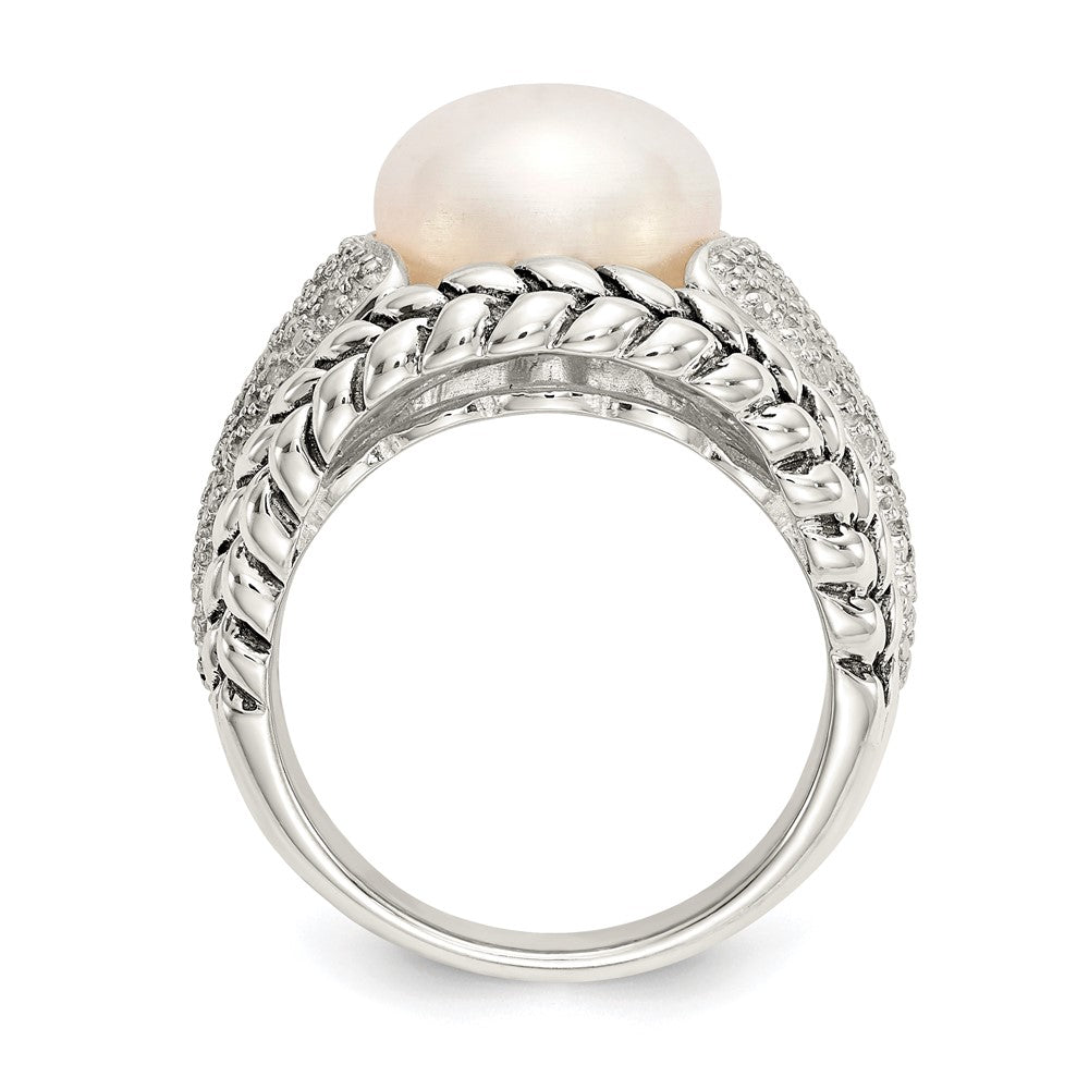 Sterling Silver Shey Couture Antiqued Freshwater Cultured Pearl And Diamond Ring