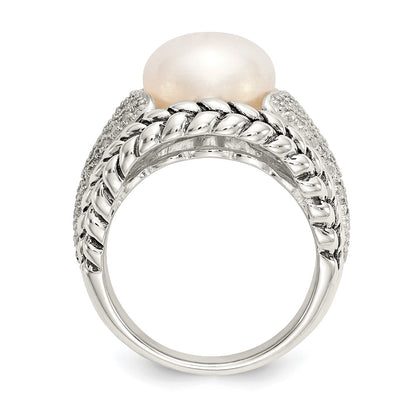 Sterling Silver Shey Couture Antiqued Freshwater Cultured Pearl And Diamond Ring