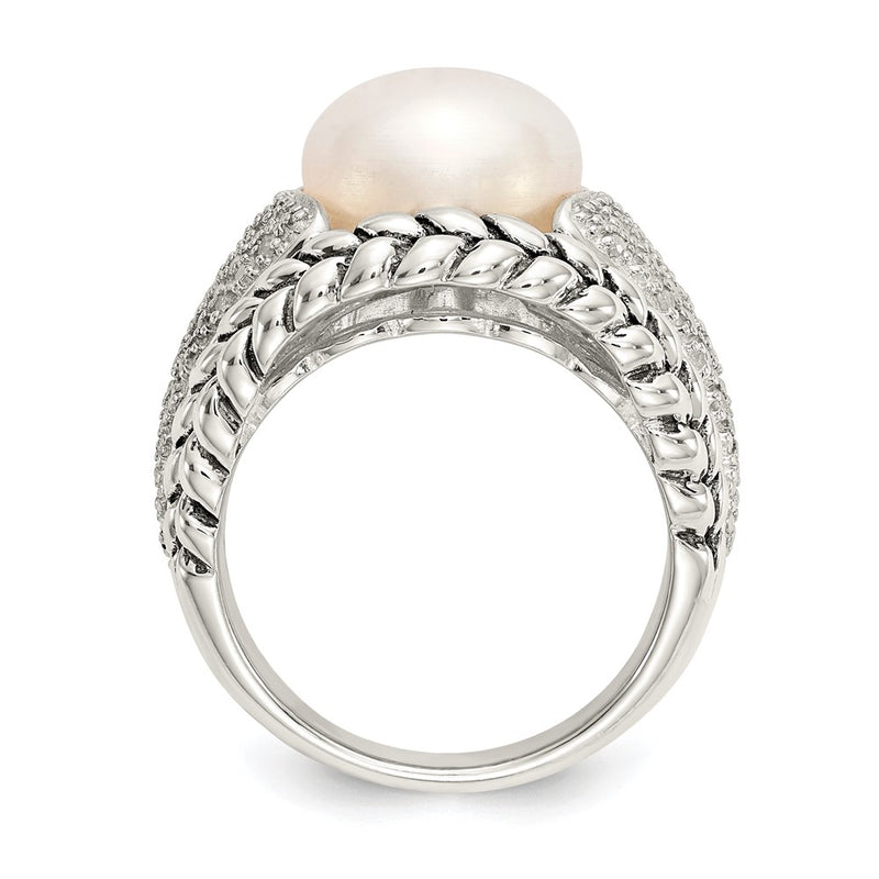 Sterling Silver Shey Couture Antiqued Freshwater Cultured Pearl And Diamond Ring