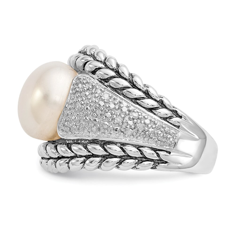 Sterling Silver Shey Couture Antiqued Freshwater Cultured Pearl And Diamond Ring