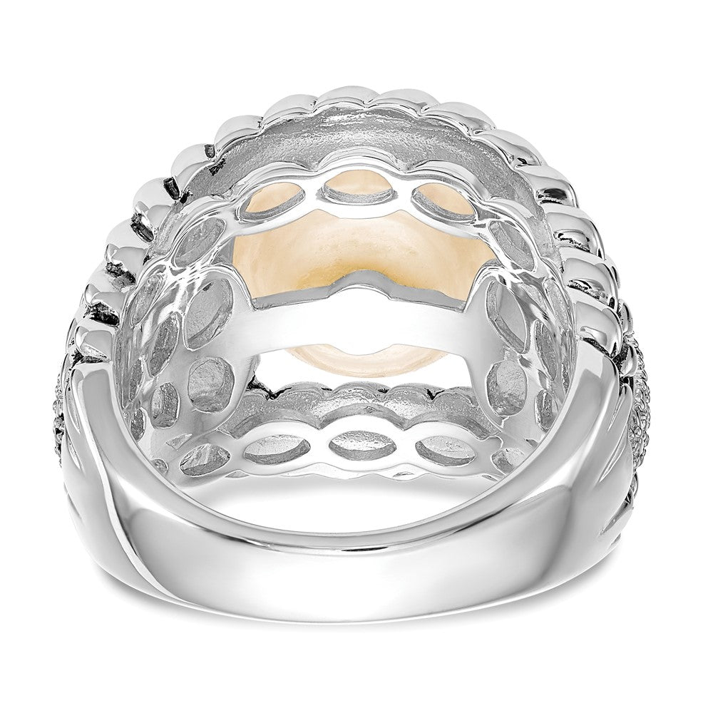 Sterling Silver Shey Couture Antiqued Freshwater Cultured Pearl And Diamond Ring