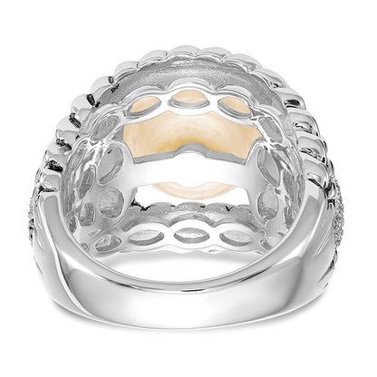 Sterling Silver Shey Couture Antiqued Freshwater Cultured Pearl And Diamond Ring