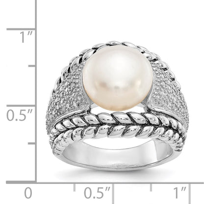 Sterling Silver Shey Couture Antiqued Freshwater Cultured Pearl And Diamond Ring