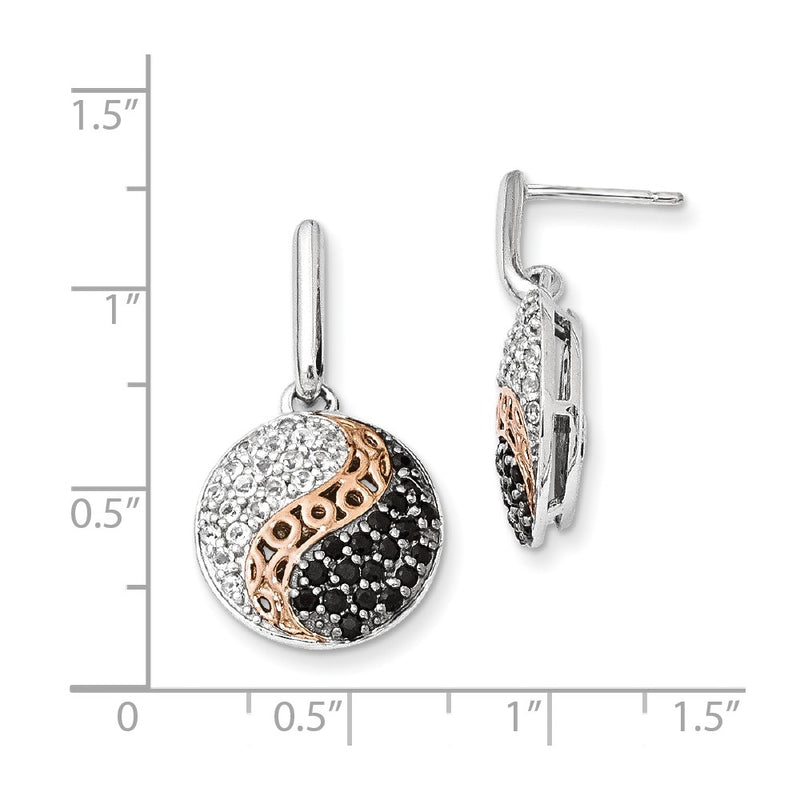 Sterling Silver Rose GP Black Rhodium White Topaz/Onyx Post Earrings