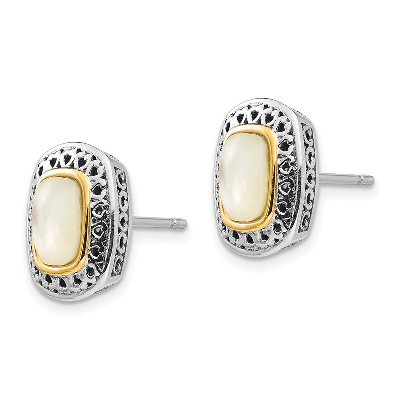 14K/Silver Two-Tone Shey Couture Sterling Silver With 14K Accent Antiqued Mother Of Pearl Post Earrings
