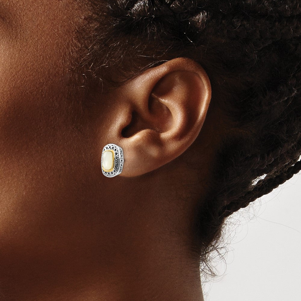 14K/Silver Two-Tone Shey Couture Sterling Silver With 14K Accent Antiqued Mother Of Pearl Post Earrings