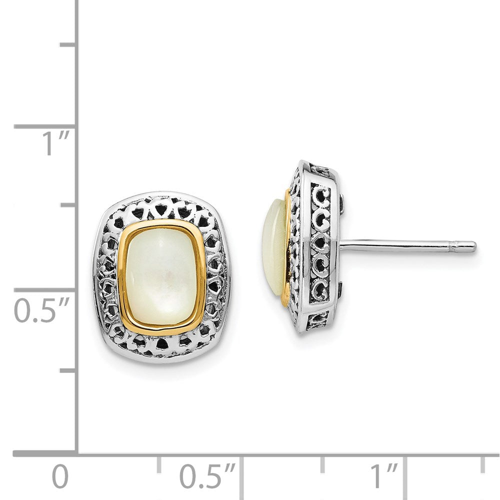 14K/Silver Two-Tone Shey Couture Sterling Silver With 14K Accent Antiqued Mother Of Pearl Post Earrings