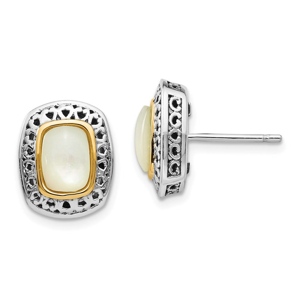 14K/Silver Two-Tone Shey Couture Sterling Silver With 14K Accent Antiqued Mother Of Pearl Post Earrings
