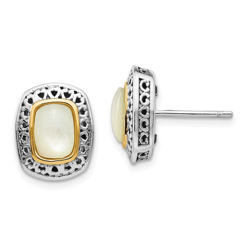 14K/Silver Two-Tone Shey Couture Sterling Silver With 14K Accent Antiqued Mother Of Pearl Post Earrings