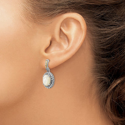 14K/Silver Two-Tone Shey Couture Sterling Silver With 14K Accent Antiqued Mother Of Pearl Post Dangle Earrings