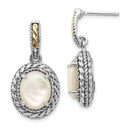 14K/Silver Two-Tone Shey Couture Sterling Silver With 14K Accent Antiqued Mother Of Pearl Post Dangle Earrings
