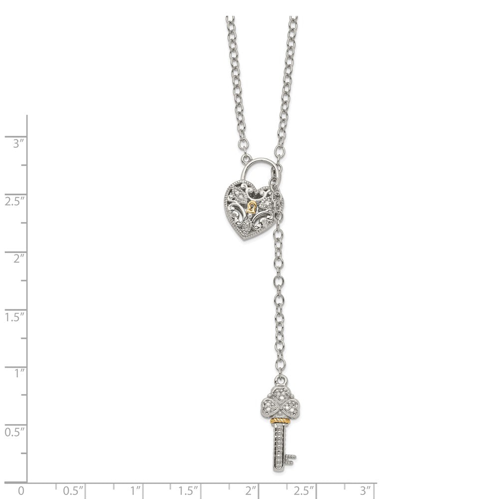 14K/Silver Two-Tone Shey Couture Sterling Silver Rhodium-Plated With 14K Accent 18 Inch Diamond Heart Lock And Key Necklace