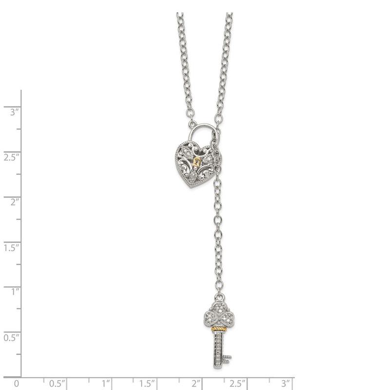 14K/Silver Two-Tone Shey Couture Sterling Silver Rhodium-Plated With 14K Accent 18 Inch Diamond Heart Lock And Key Necklace