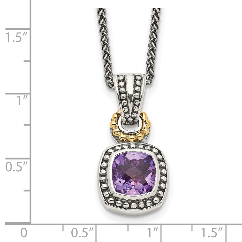 14K/Silver Two-Tone Shey Couture Sterling Silver With 14K Accent 18 Inch Antiqued Cushion Bezel Amethyst Necklace