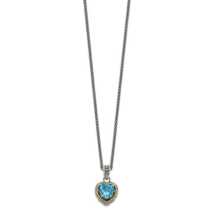 14K/Silver Two-Tone Shey Couture Sterling Silver With 14K Accent Antiqued Blue Topaz Heart 18 Inch Necklace