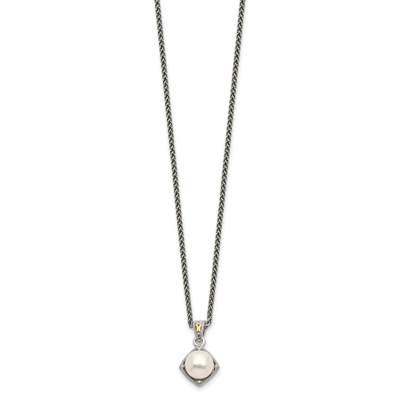 14K/Silver Two-Tone Shey Couture Sterling Silver With 14K Accent 18 Inch Freshwater Cultured Pearl And Diamond Necklace