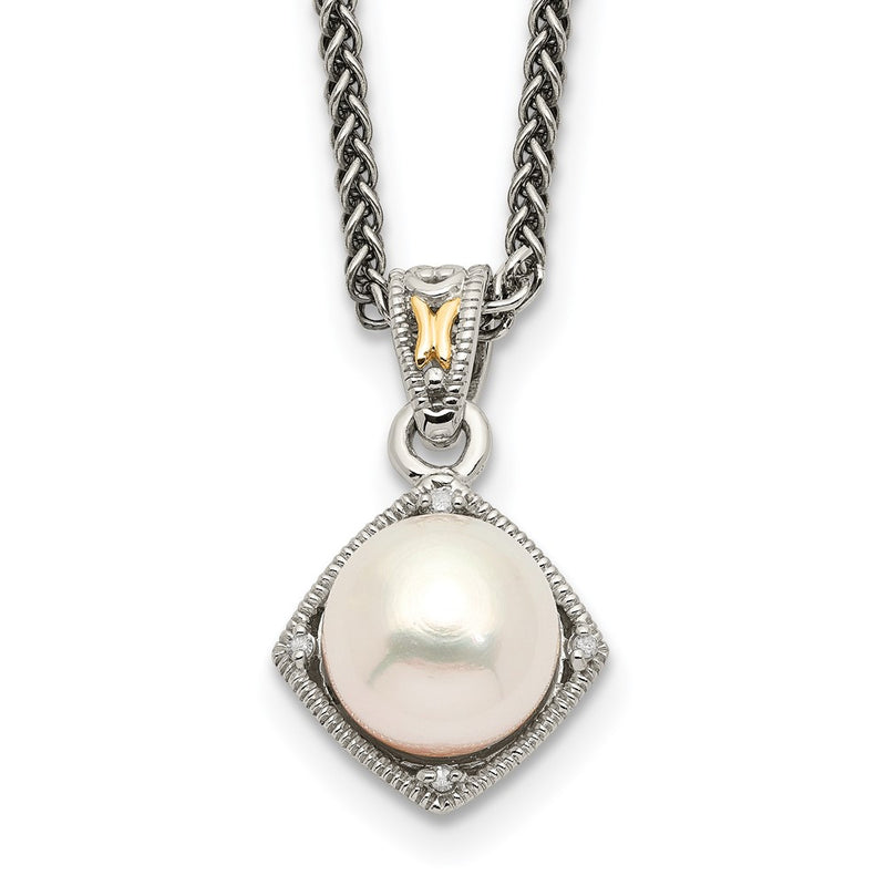 14K/Silver Two-Tone Shey Couture Sterling Silver With 14K Accent 18 Inch Freshwater Cultured Pearl And Diamond Necklace