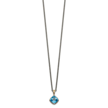 14K/Silver Two-Tone Shey Couture Sterling Silver With 14K Accent 18 Inch Antiqued Cushion Blue Topaz Necklace