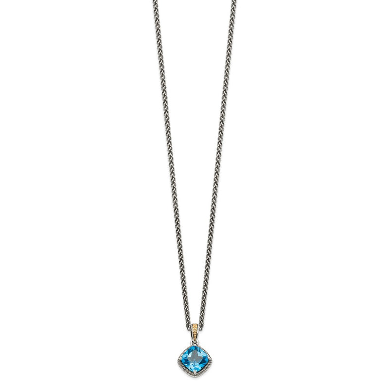 14K/Silver Two-Tone Shey Couture Sterling Silver With 14K Accent 18 Inch Antiqued Cushion Blue Topaz Necklace
