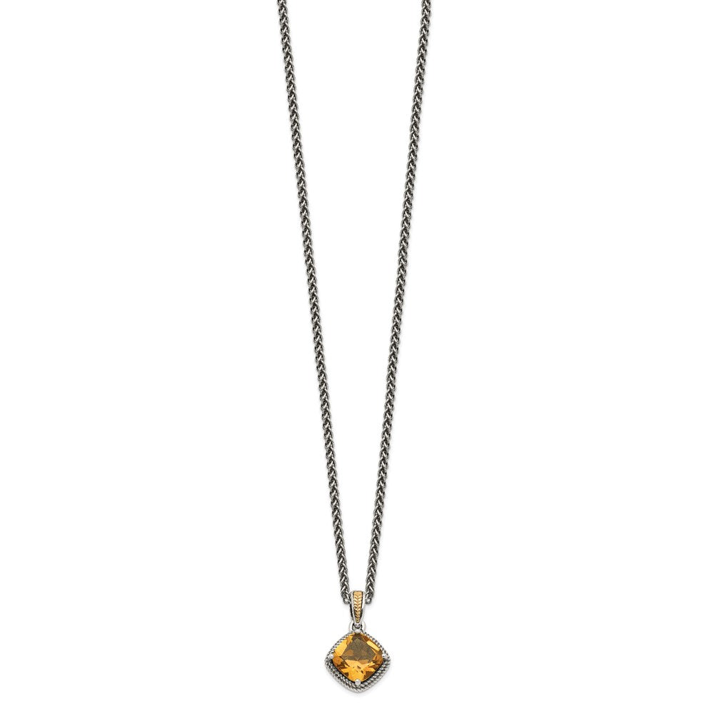 14K/Silver Two-Tone Shey Couture Sterling Silver With 14K Accent 18 Inch Antiqued Cushion Citrine Necklace