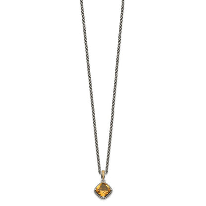 14K/Silver Two-Tone Shey Couture Sterling Silver With 14K Accent 18 Inch Antiqued Cushion Citrine Necklace