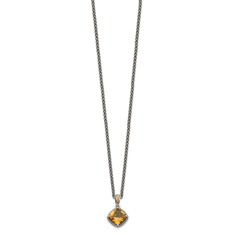 14K/Silver Two-Tone Shey Couture Sterling Silver With 14K Accent 18 Inch Antiqued Cushion Citrine Necklace
